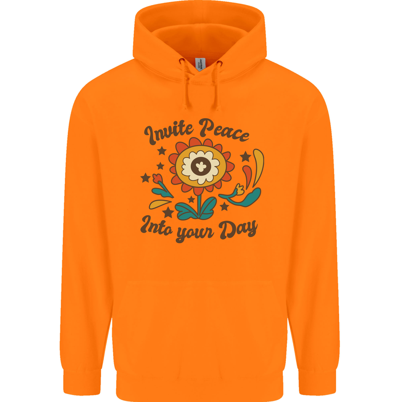 Invite Peace Day Hippy Flower Power Funny Mens 80% Cotton Hoodie Orange