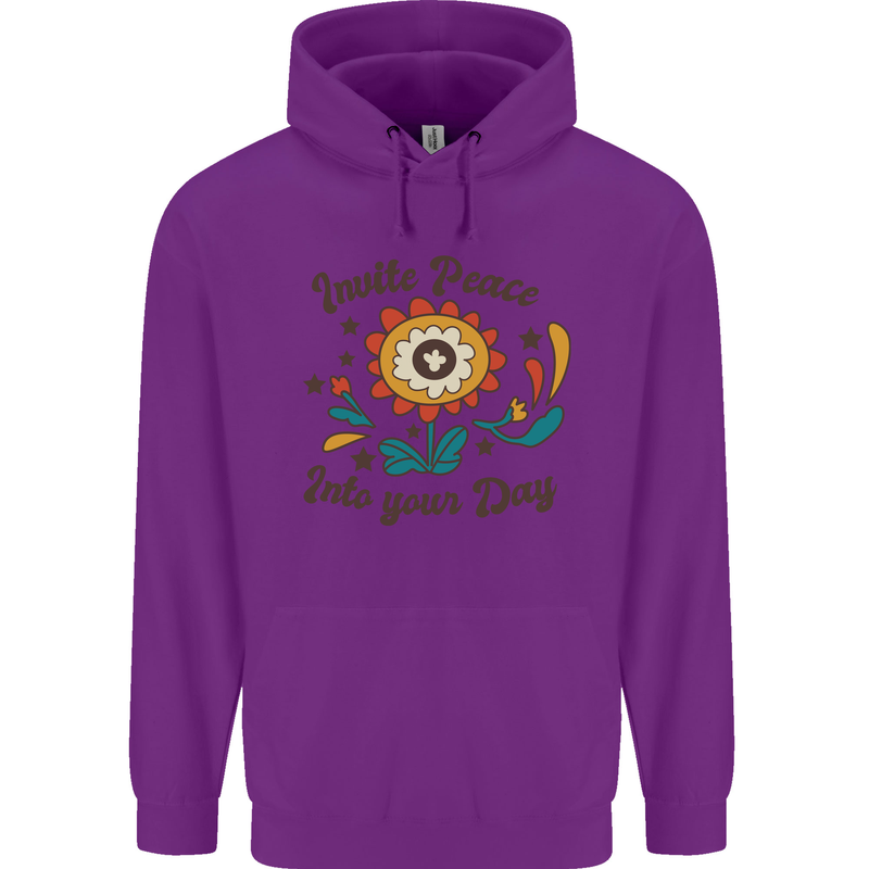 Invite Peace Day Hippy Flower Power Funny Mens 80% Cotton Hoodie Purple