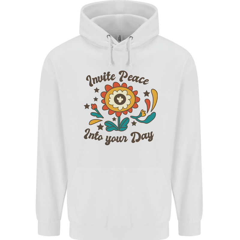 Invite Peace Day Hippy Flower Power Funny Mens 80% Cotton Hoodie White