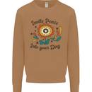 Invite Peace Day Hippy Flower Power Funny Mens Sweatshirt Jumper Caramel Latte