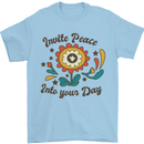 Invite Peace Day Hippy Flower Power Funny Mens T-Shirt Cotton Gildan Light Blue