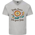 Invite Peace Day Hippy Flower Power Funny Mens V-Neck Cotton T-Shirt Sports Grey