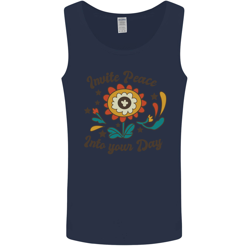 Invite Peace Day Hippy Flower Power Funny Mens Vest Tank Top Navy Blue