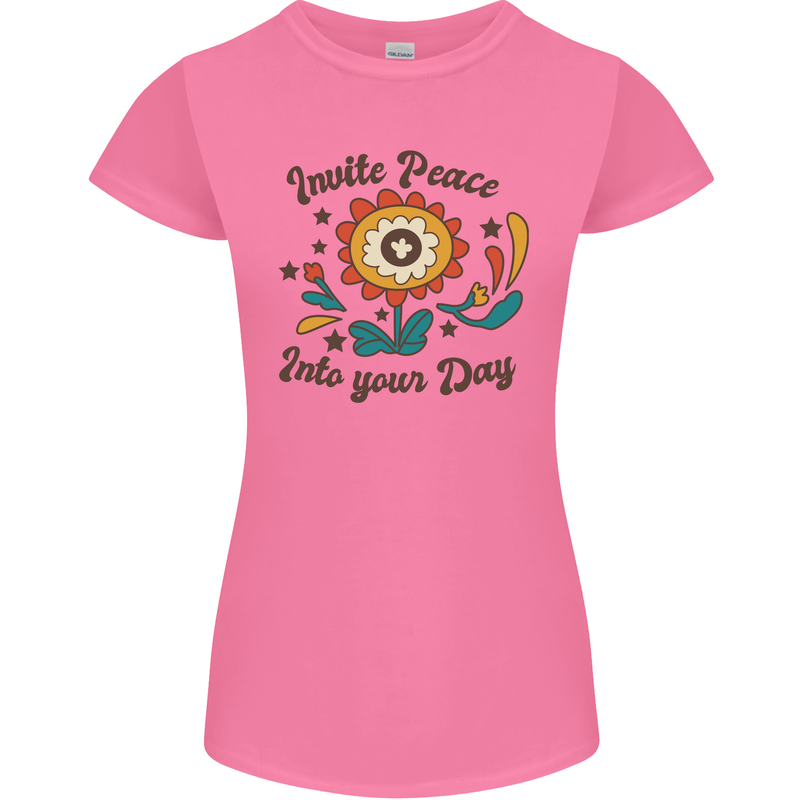 Invite Peace Day Hippy Flower Power Funny Womens Petite Cut T-Shirt Azalea