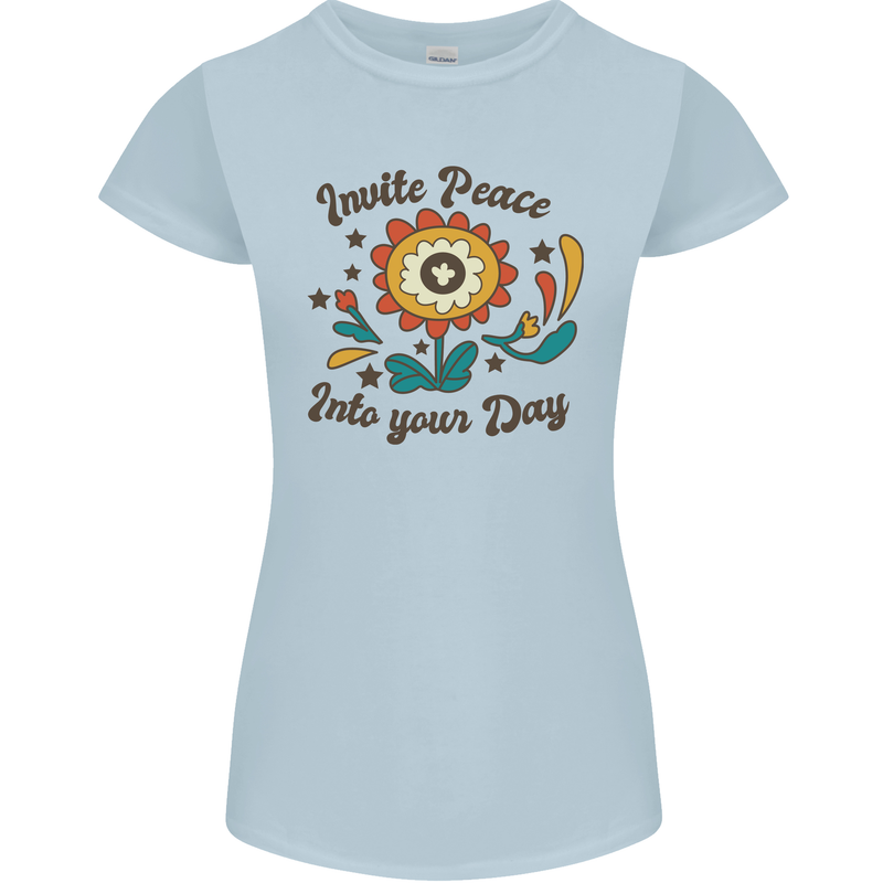 Invite Peace Day Hippy Flower Power Funny Womens Petite Cut T-Shirt Light Blue