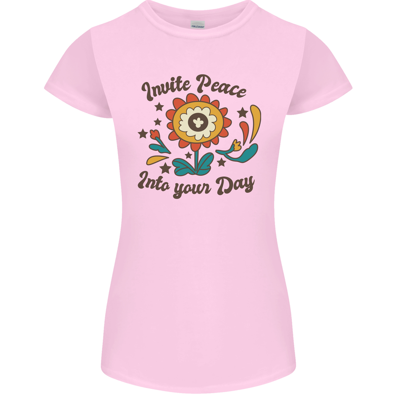 Invite Peace Day Hippy Flower Power Funny Womens Petite Cut T-Shirt Light Pink