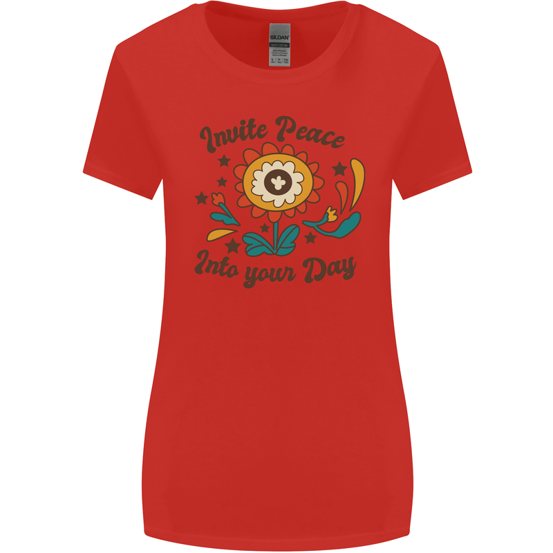 Invite Peace Day Hippy Flower Power Funny Womens Wider Cut T-Shirt Red