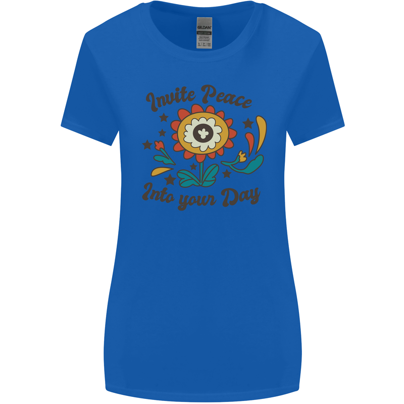 Invite Peace Day Hippy Flower Power Funny Womens Wider Cut T-Shirt Royal Blue