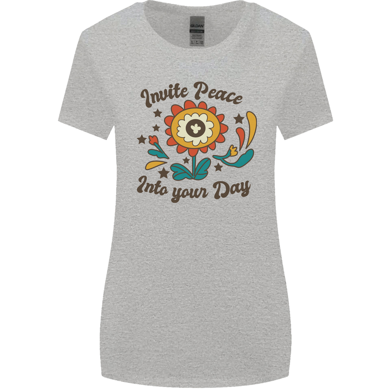 Invite Peace Day Hippy Flower Power Funny Womens Wider Cut T-Shirt Sports Grey