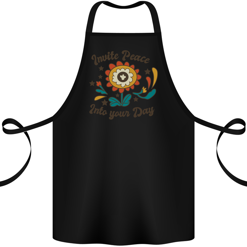Invite Peace Into Your Day Hippy Love 60's Cotton Apron 100% Organic Black