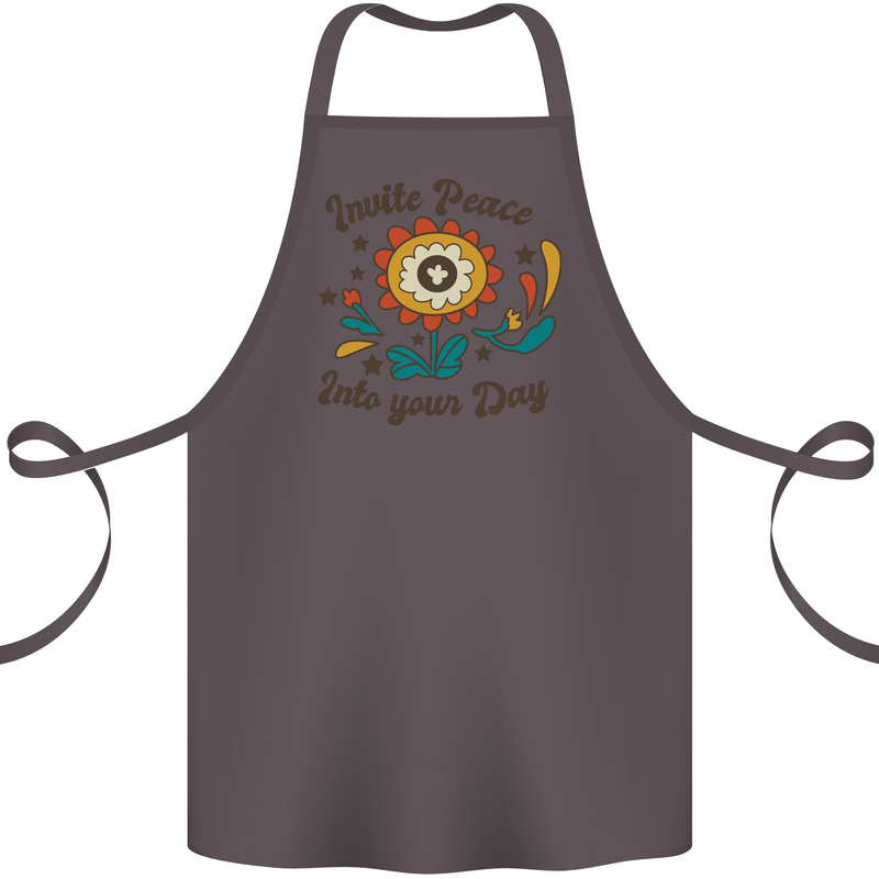 Invite Peace Into Your Day Hippy Love 60's Cotton Apron 100% Organic Dark Grey