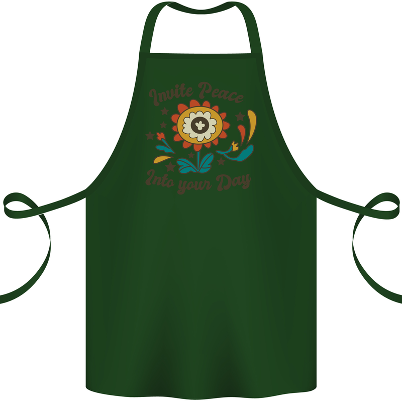 Invite Peace Into Your Day Hippy Love 60's Cotton Apron 100% Organic Forest Green