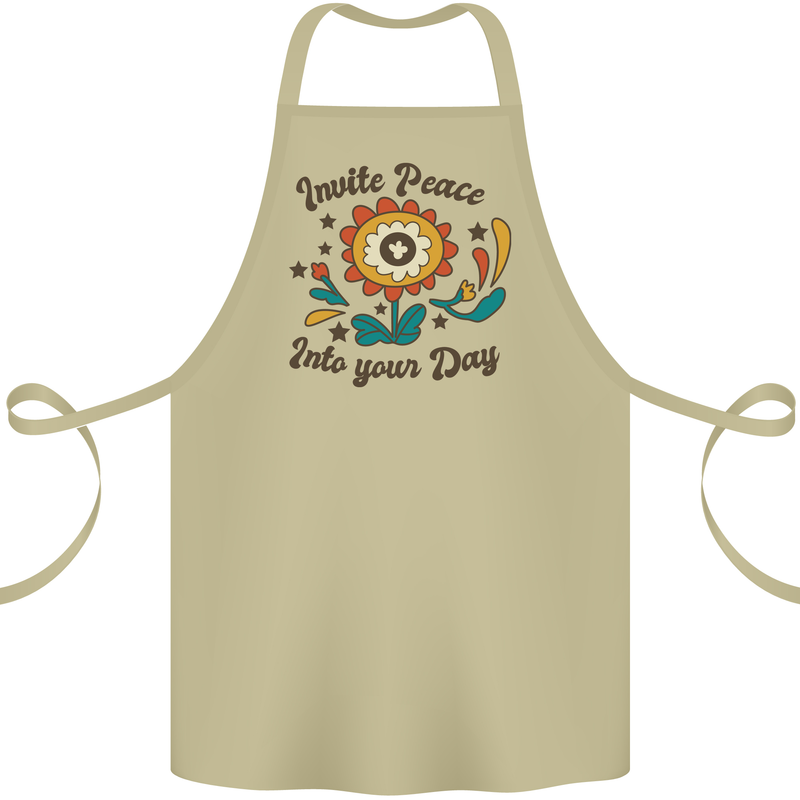 Invite Peace Into Your Day Hippy Love 60's Cotton Apron 100% Organic Khaki