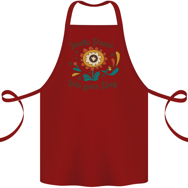 Invite Peace Into Your Day Hippy Love 60's Cotton Apron 100% Organic Maroon