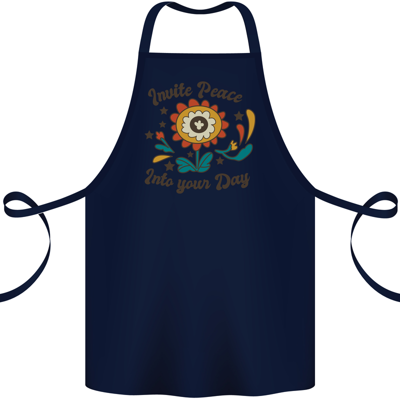 Invite Peace Into Your Day Hippy Love 60's Cotton Apron 100% Organic Navy Blue