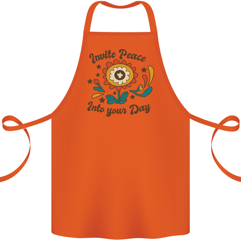 Invite Peace Into Your Day Hippy Love 60's Cotton Apron 100% Organic Orange
