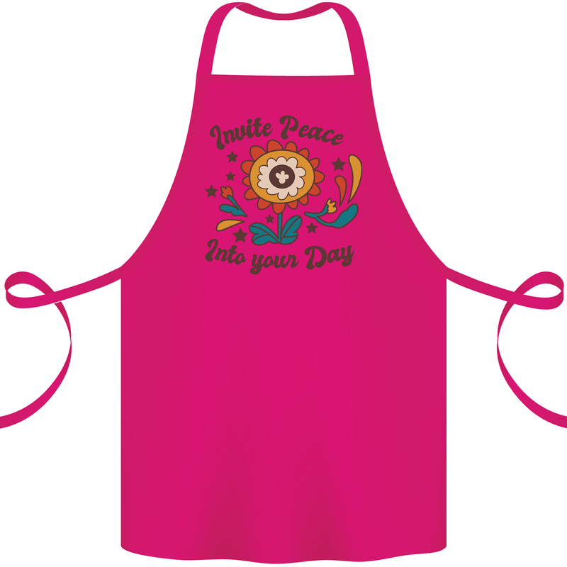 Invite Peace Into Your Day Hippy Love 60's Cotton Apron 100% Organic Pink