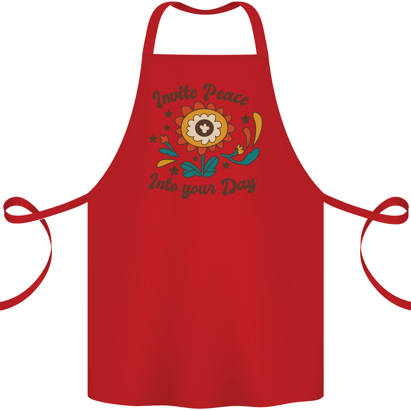Invite Peace Into Your Day Hippy Love 60's Cotton Apron 100% Organic Red