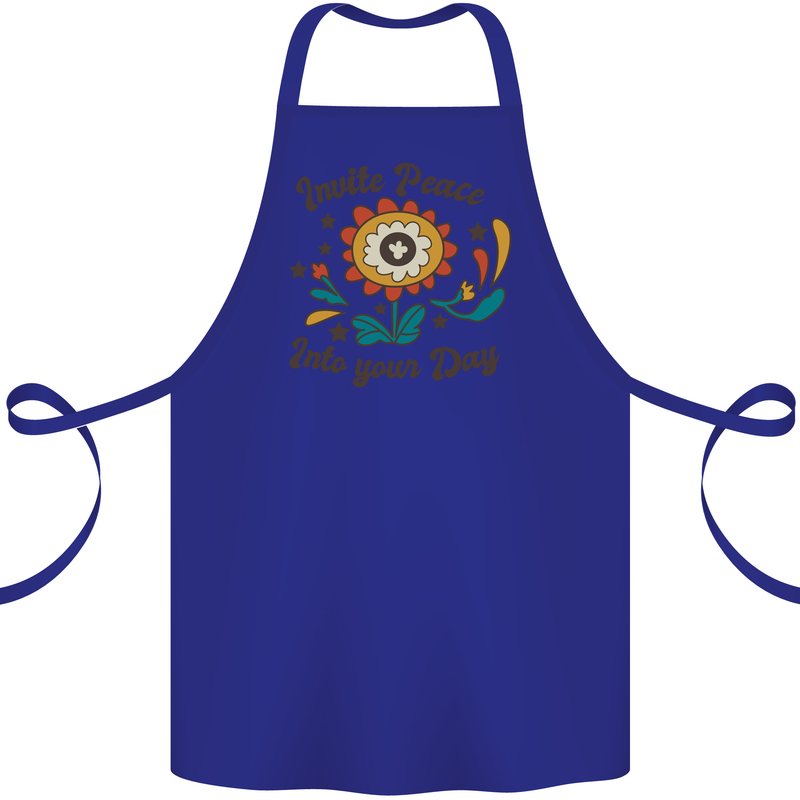 Invite Peace Into Your Day Hippy Love 60's Cotton Apron 100% Organic Royal Blue