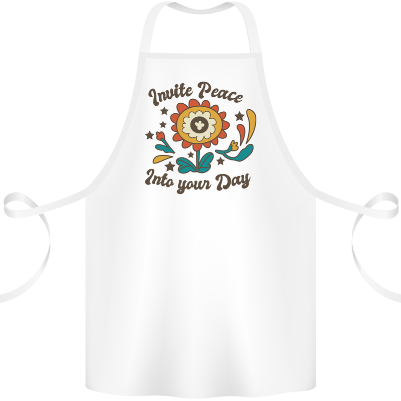 Invite Peace Into Your Day Hippy Love 60's Cotton Apron 100% Organic White