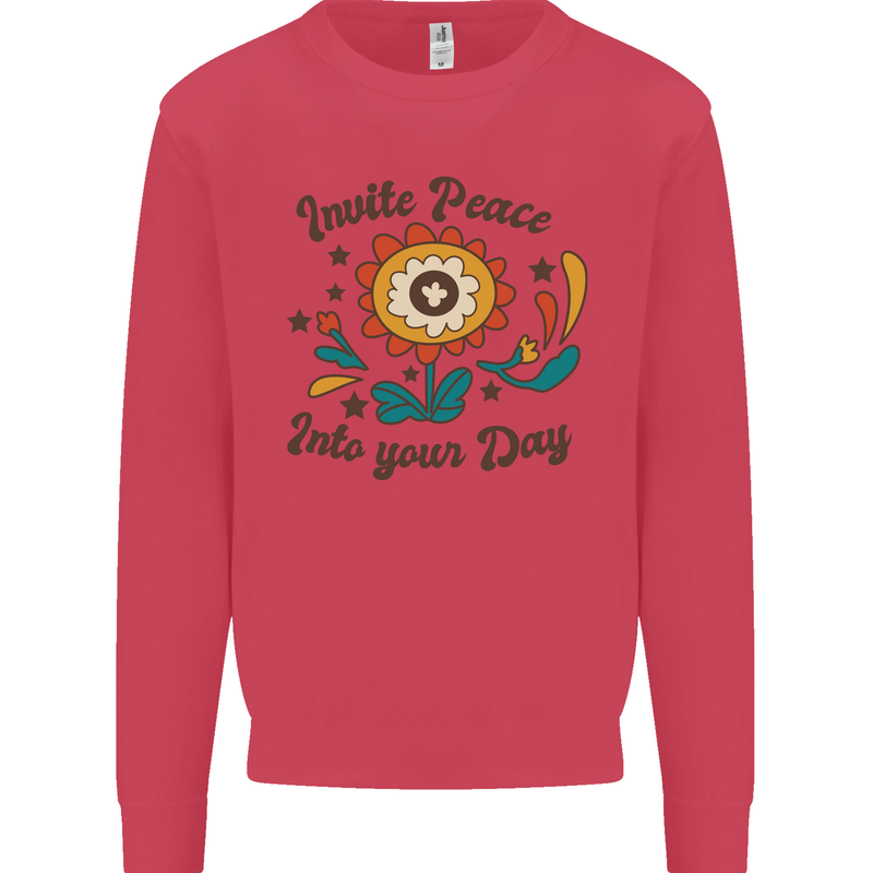 Invite Peace Into Your Day Hippy Love 60's Kids Sweatshirt Jumper Heliconia