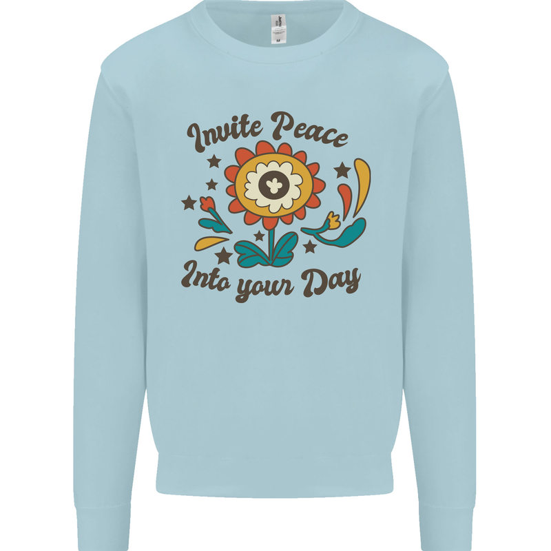 Invite Peace Into Your Day Hippy Love 60's Kids Sweatshirt Jumper Light Blue