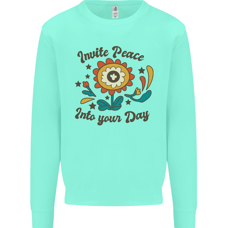 Invite Peace Into Your Day Hippy Love 60's Kids Sweatshirt Jumper Peppermint
