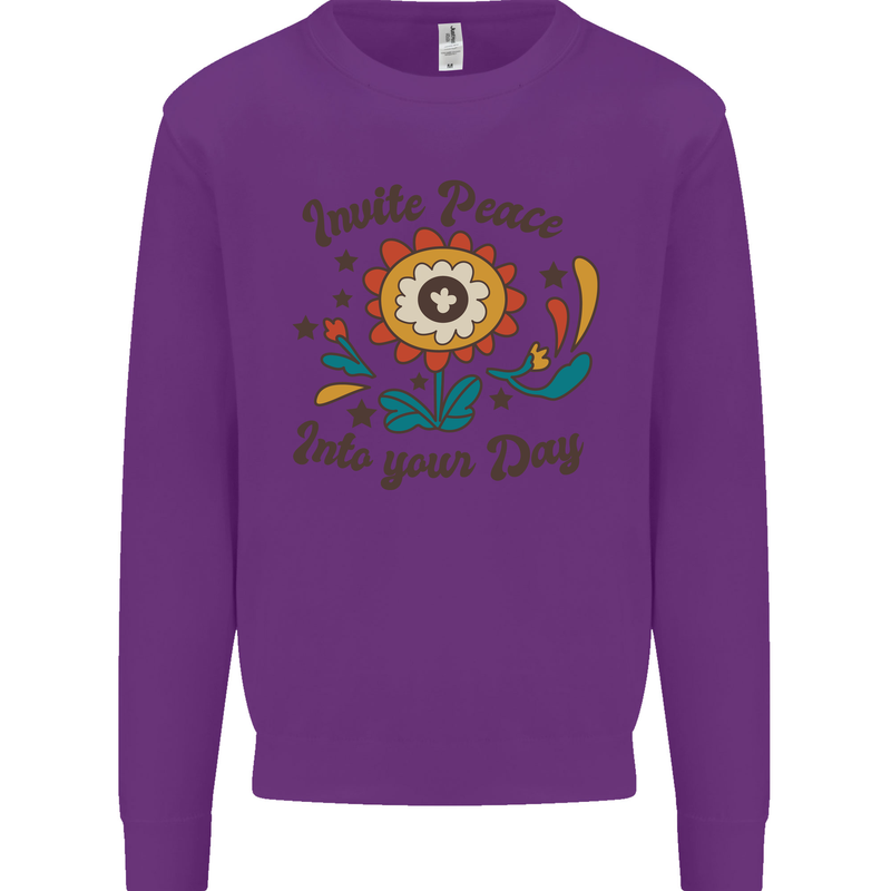 Invite Peace Into Your Day Hippy Love 60's Kids Sweatshirt Jumper Purple