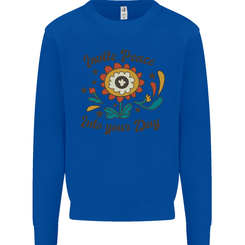 Invite Peace Into Your Day Hippy Love 60's Kids Sweatshirt Jumper Royal Blue