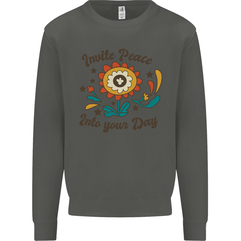 Invite Peace Into Your Day Hippy Love 60's Kids Sweatshirt Jumper Storm Grey