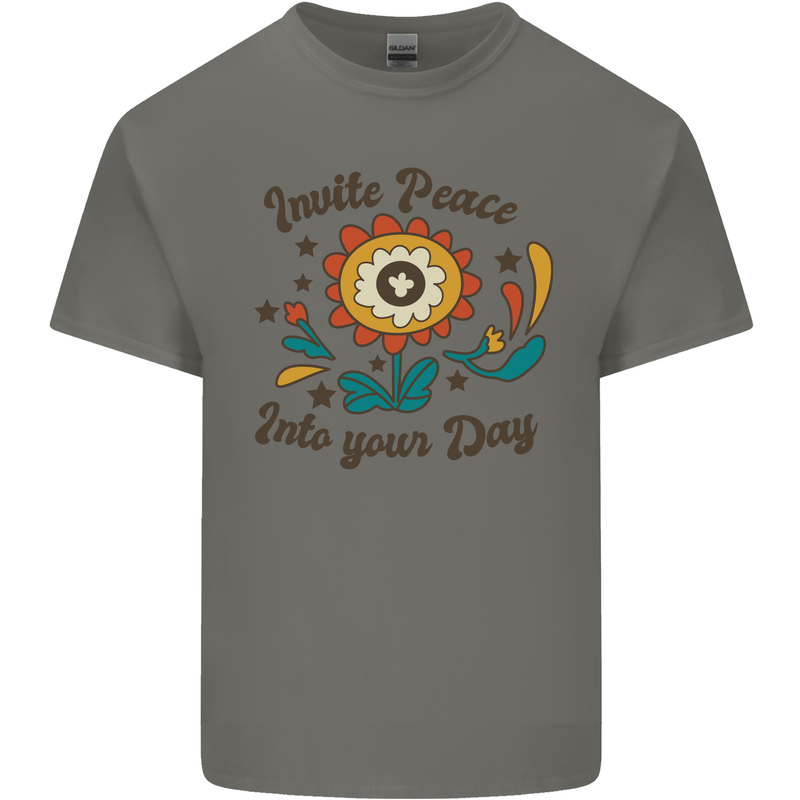 Invite Peace Into Your Day Hippy Love 60's Kids T-Shirt Childrens Charcoal