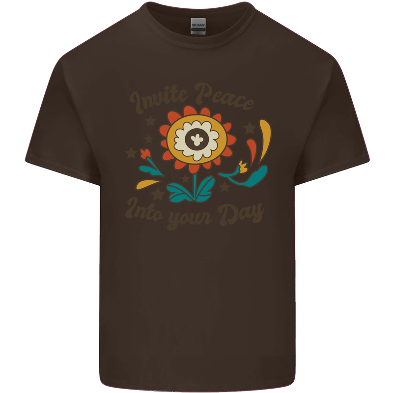 Invite Peace Into Your Day Hippy Love 60's Kids T-Shirt Childrens Chocolate