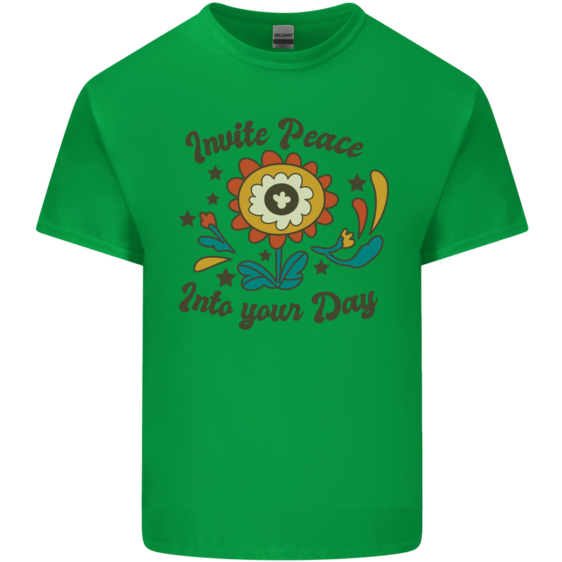 Invite Peace Into Your Day Hippy Love 60's Kids T-Shirt Childrens Irish Green