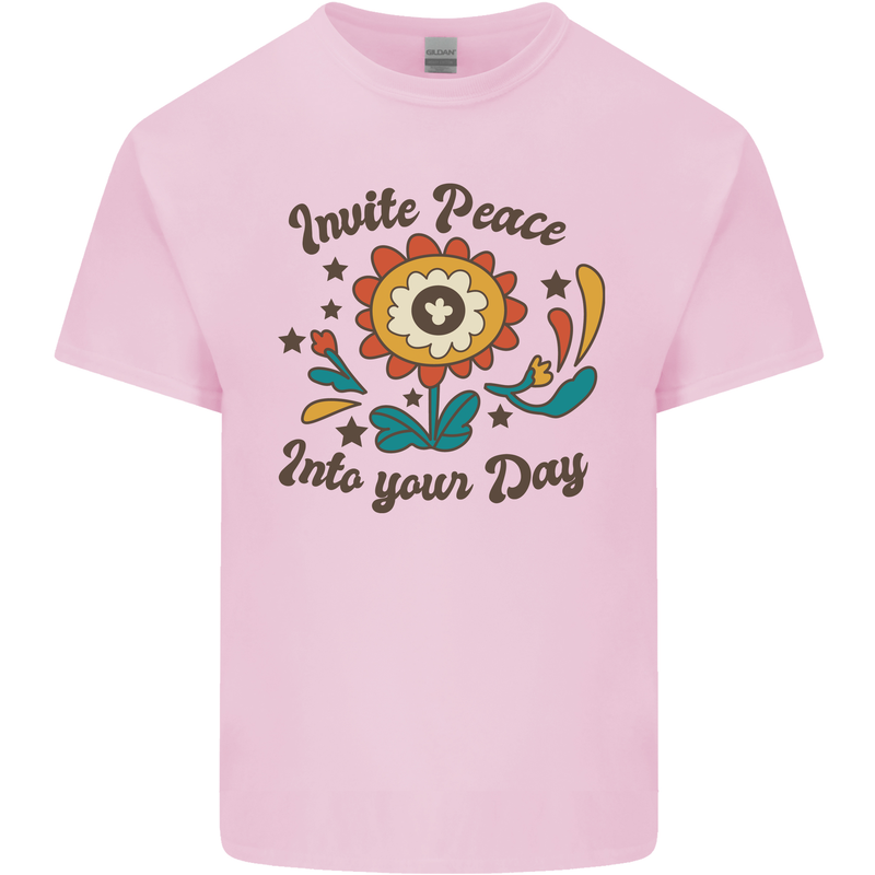 Invite Peace Into Your Day Hippy Love 60's Kids T-Shirt Childrens Light Pink