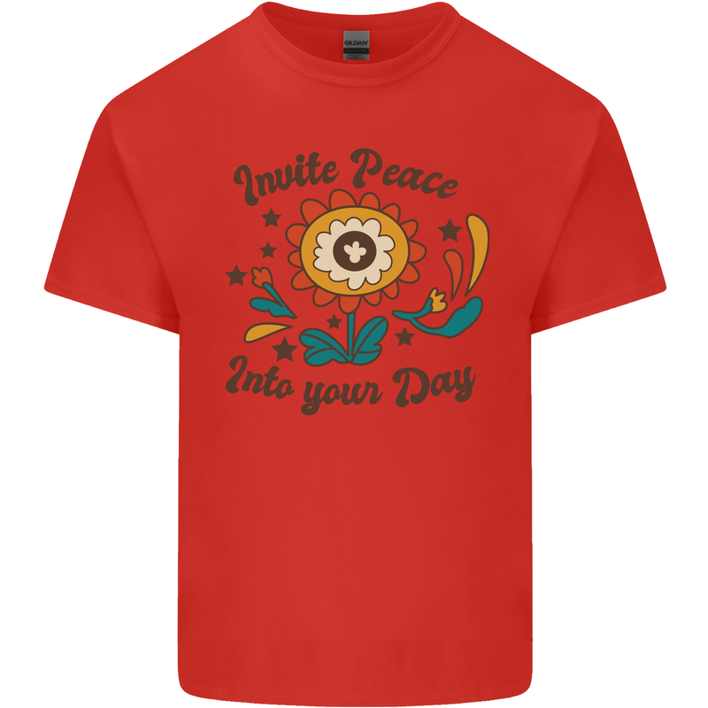 Invite Peace Into Your Day Hippy Love 60's Kids T-Shirt Childrens Red