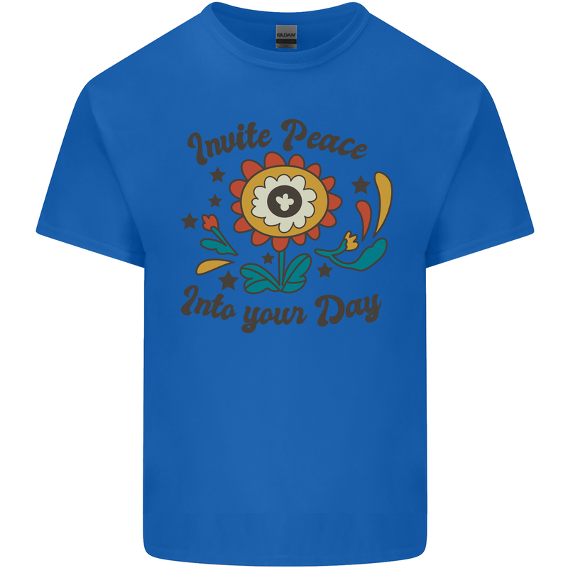 Invite Peace Into Your Day Hippy Love 60's Kids T-Shirt Childrens Royal Blue