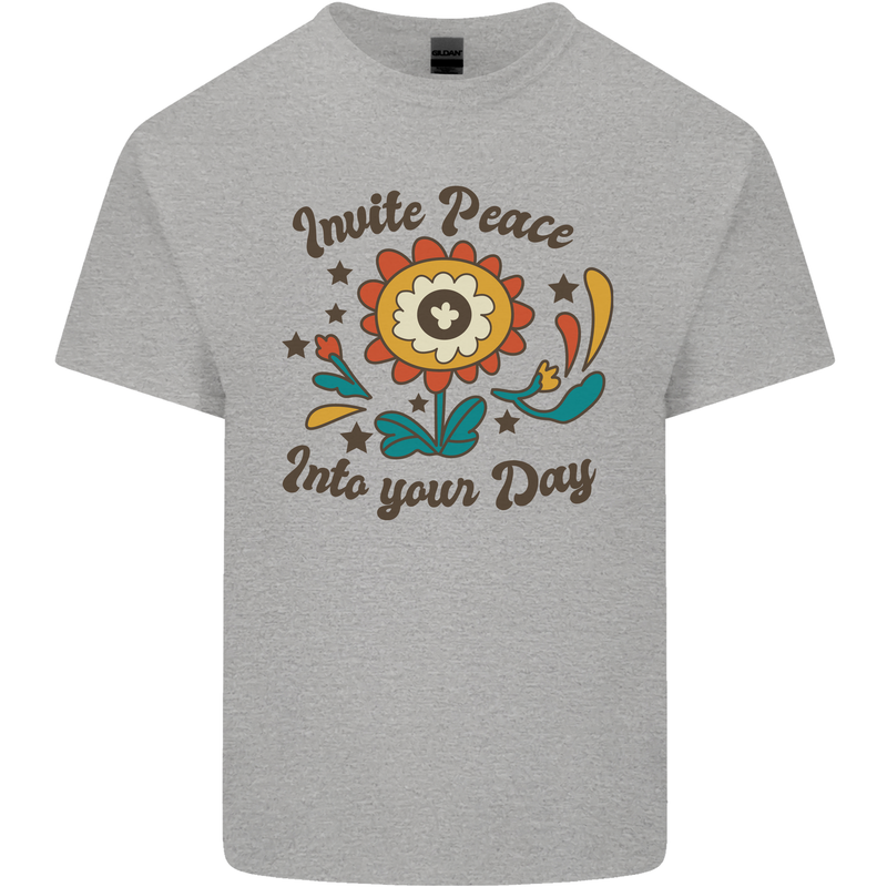 Invite Peace Into Your Day Hippy Love 60's Kids T-Shirt Childrens Sports Grey