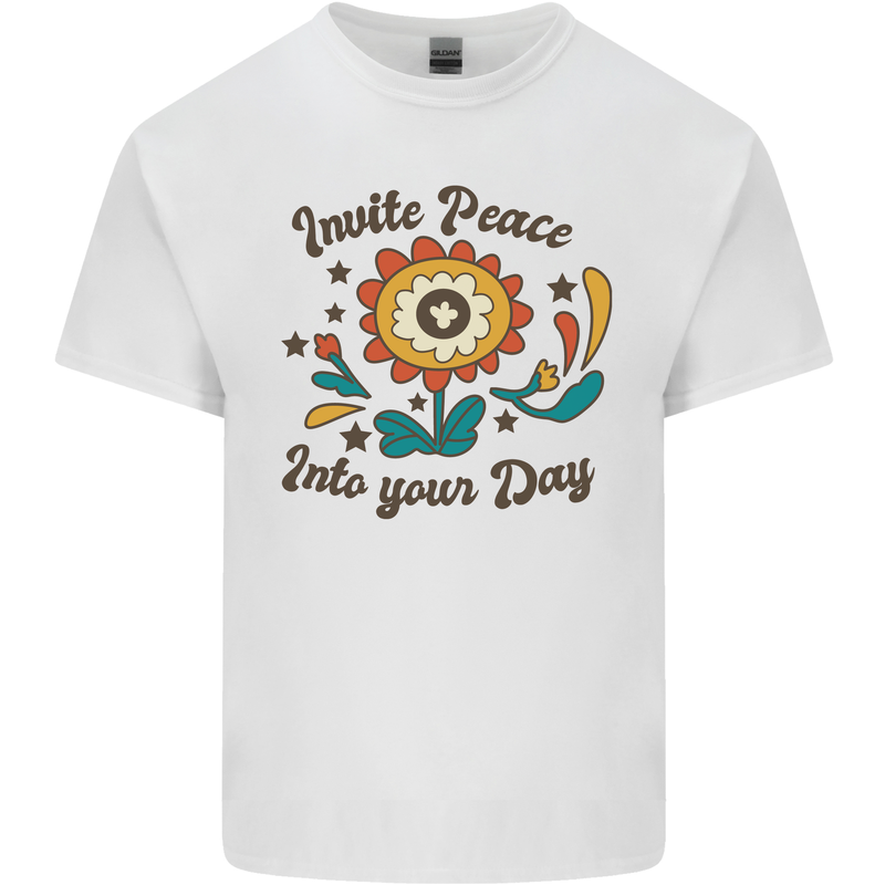 Invite Peace Into Your Day Hippy Love 60's Kids T-Shirt Childrens White