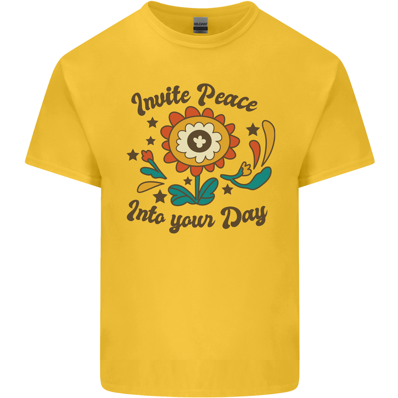 Invite Peace Into Your Day Hippy Love 60's Kids T-Shirt Childrens Yellow