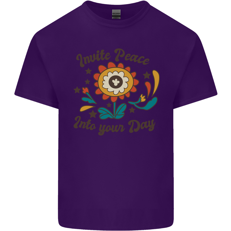 Invite Peace Into Your Day Hippy Love 60's Mens Cotton T-Shirt Tee Top Purple