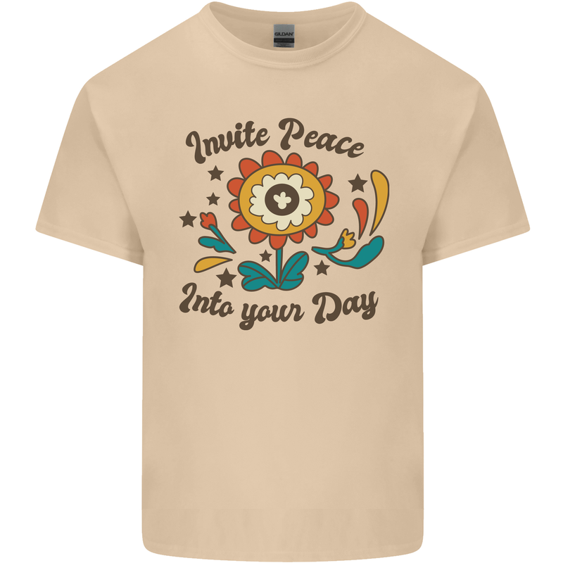 Invite Peace Into Your Day Hippy Love 60's Mens Cotton T-Shirt Tee Top Sand