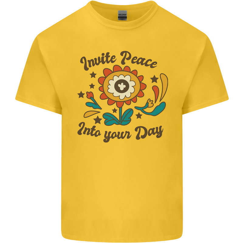 Invite Peace Into Your Day Hippy Love 60's Mens Cotton T-Shirt Tee Top Yellow