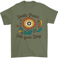Invite Peace Into Your Day Hippy Love 60's Mens T-Shirt Cotton Gildan Military Green