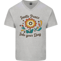 Invite Peace Into Your Day Hippy Love 60's Mens V-Neck Cotton T-Shirt Sports Grey