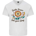 Invite Peace Into Your Day Hippy Love 60's Mens V-Neck Cotton T-Shirt White