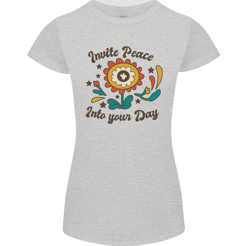 Invite Peace Into Your Day Hippy Love 60's Womens Petite Cut T-Shirt Sports Grey