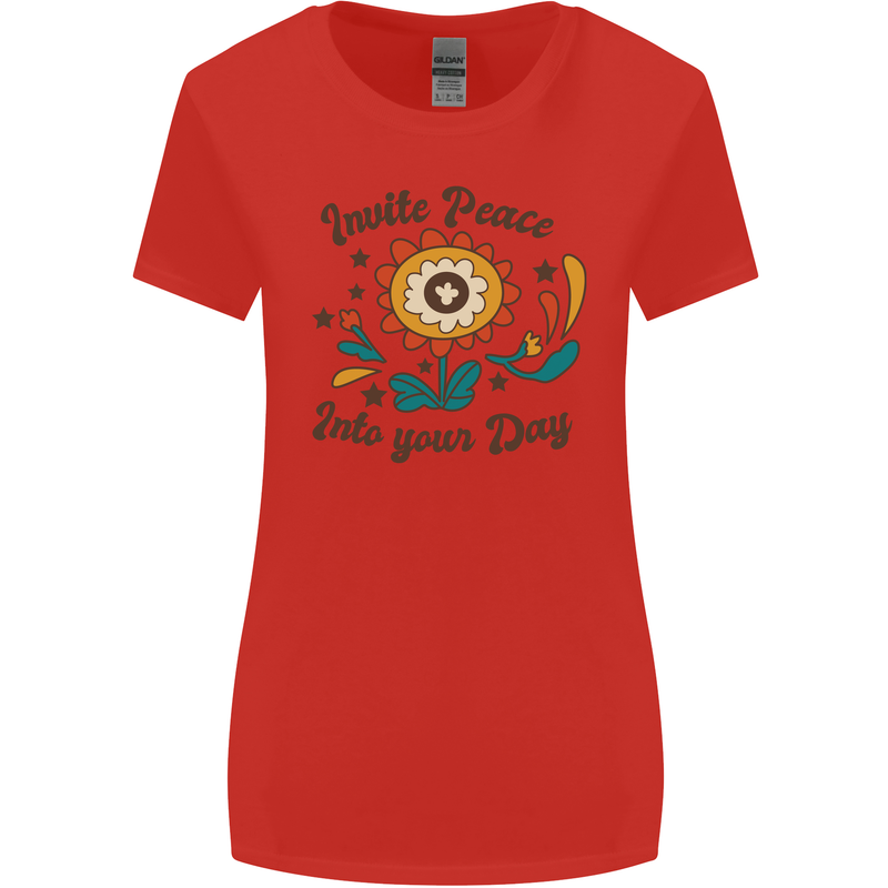 Invite Peace Into Your Day Hippy Love 60's Womens Wider Cut T-Shirt Red