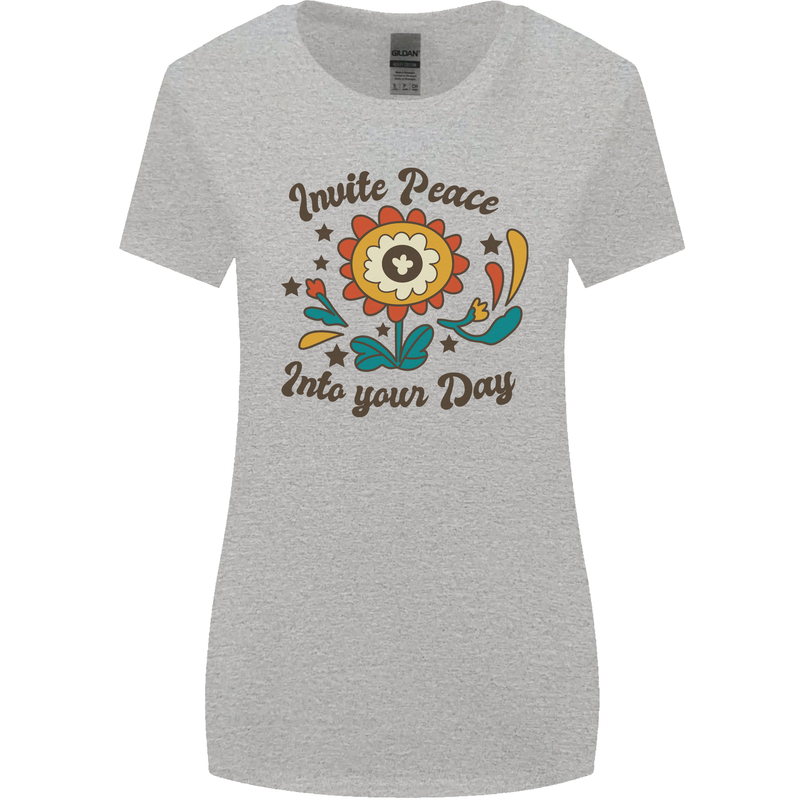 Invite Peace Into Your Day Hippy Love 60's Womens Wider Cut T-Shirt Sports Grey
