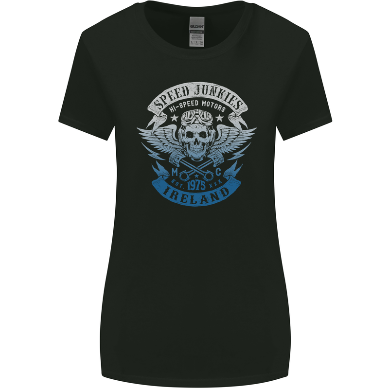 Ireland Speed Junkies Biker Motorcycle Womens Wider Cut T-Shirt Black