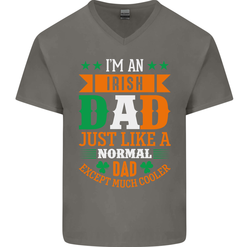 Irish Dad Funny St. Patrick's Day Father's Mens V-Neck Cotton T-Shirt Charcoal